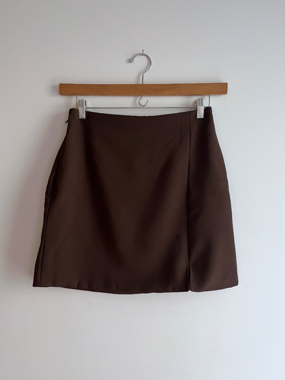 A-line notch mini skirt in brown by Cider - Large